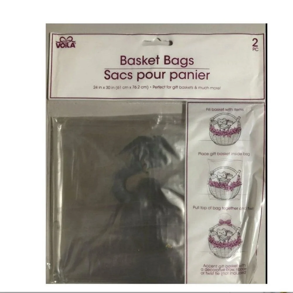 Clear Basket Bags Two Pack Gift Basket Covers 24x30 Each Easter Basket
